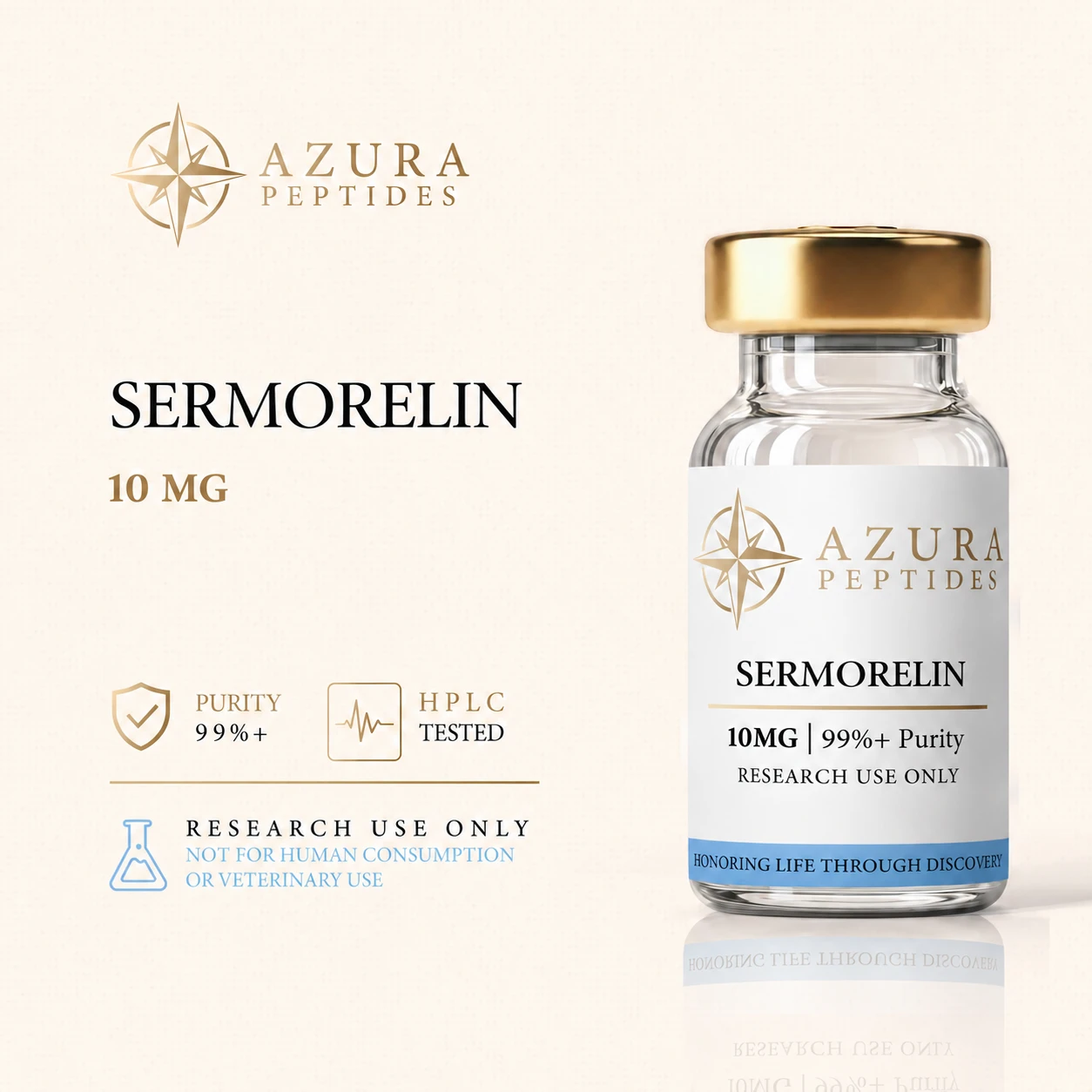 Sermorelin, 10 mg, Lyophilized powder research vial