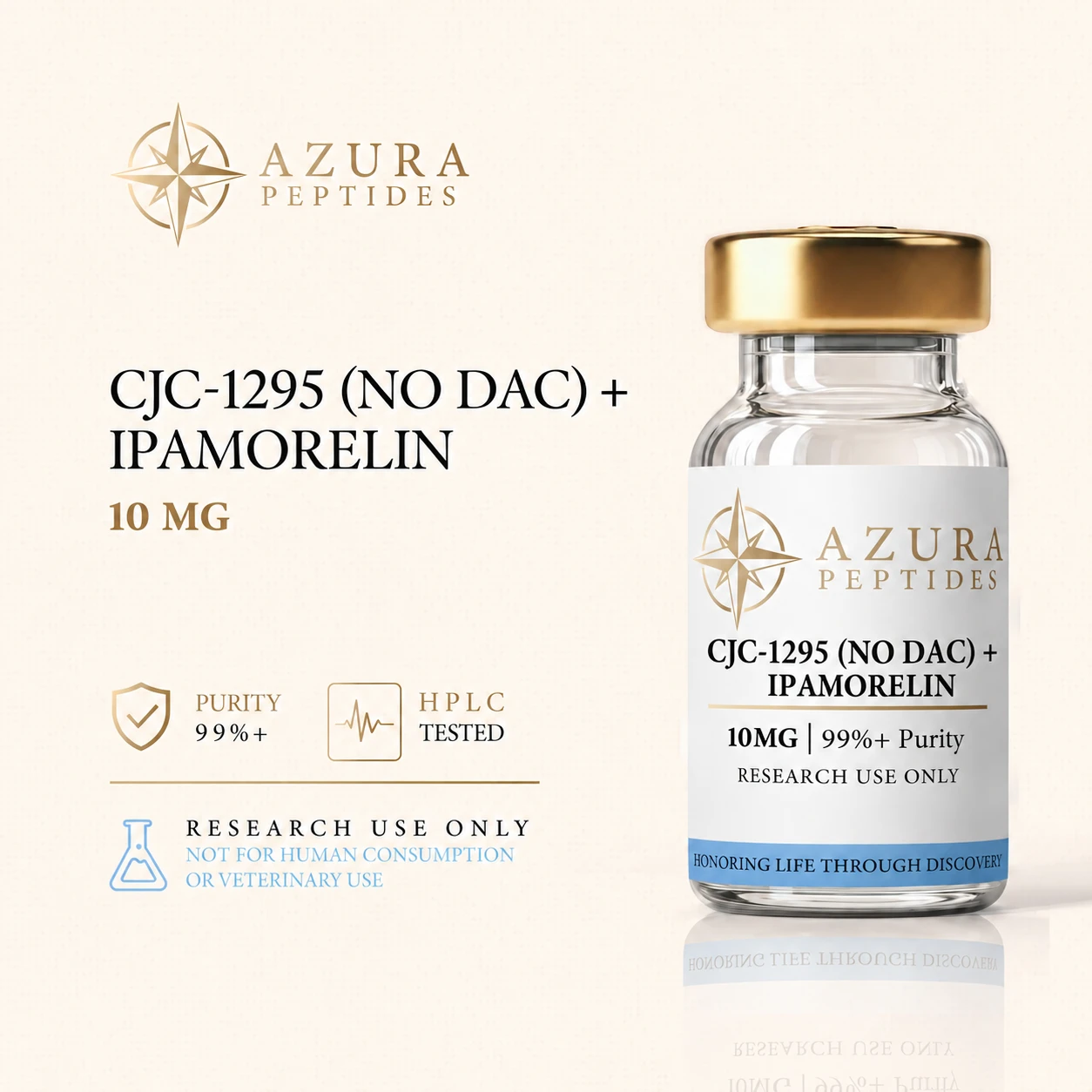 CJC-1295 (no DAC) + Ipamorelin blend, 10 mg, Lyophilized powder research vial